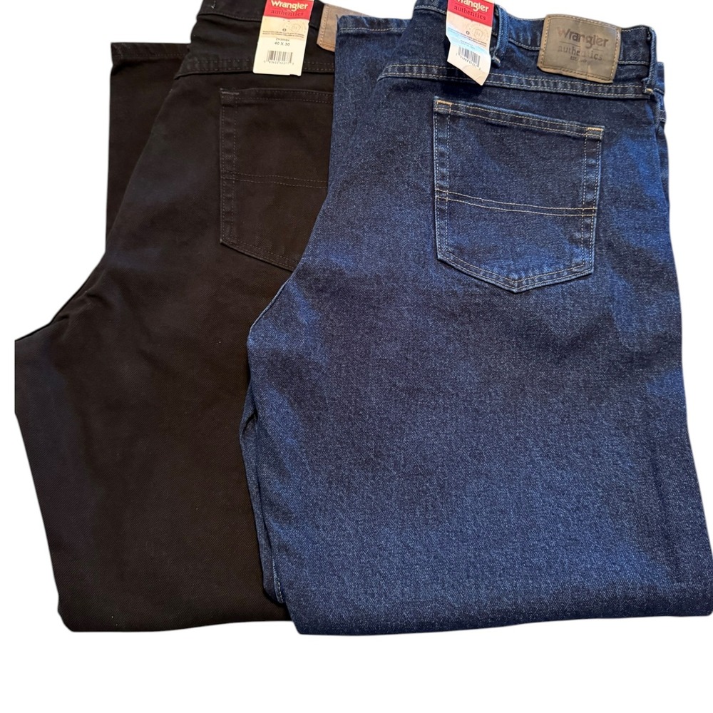 NWT Wrangler Authentics Mens Straight Leg Jeans 40x30 Bundle Black Blue 2 Pack